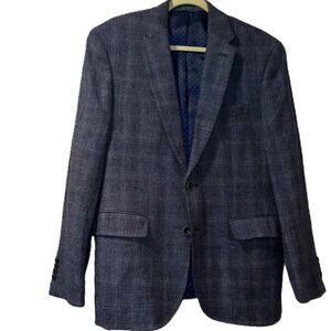 Joseph Abboud 40S Blazer Wool Linen Plaid Sportcoat Black Navy Gray